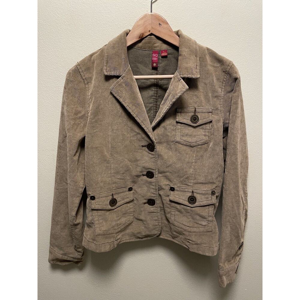 Vintage Juniors Blazer Jacket Large Green Corduroy Utility Grunge 90s Y2K